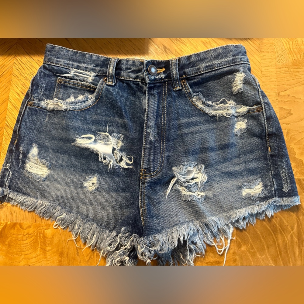 Zara Trafaluc Denim Distressed Jean Booty Shorts Size 2